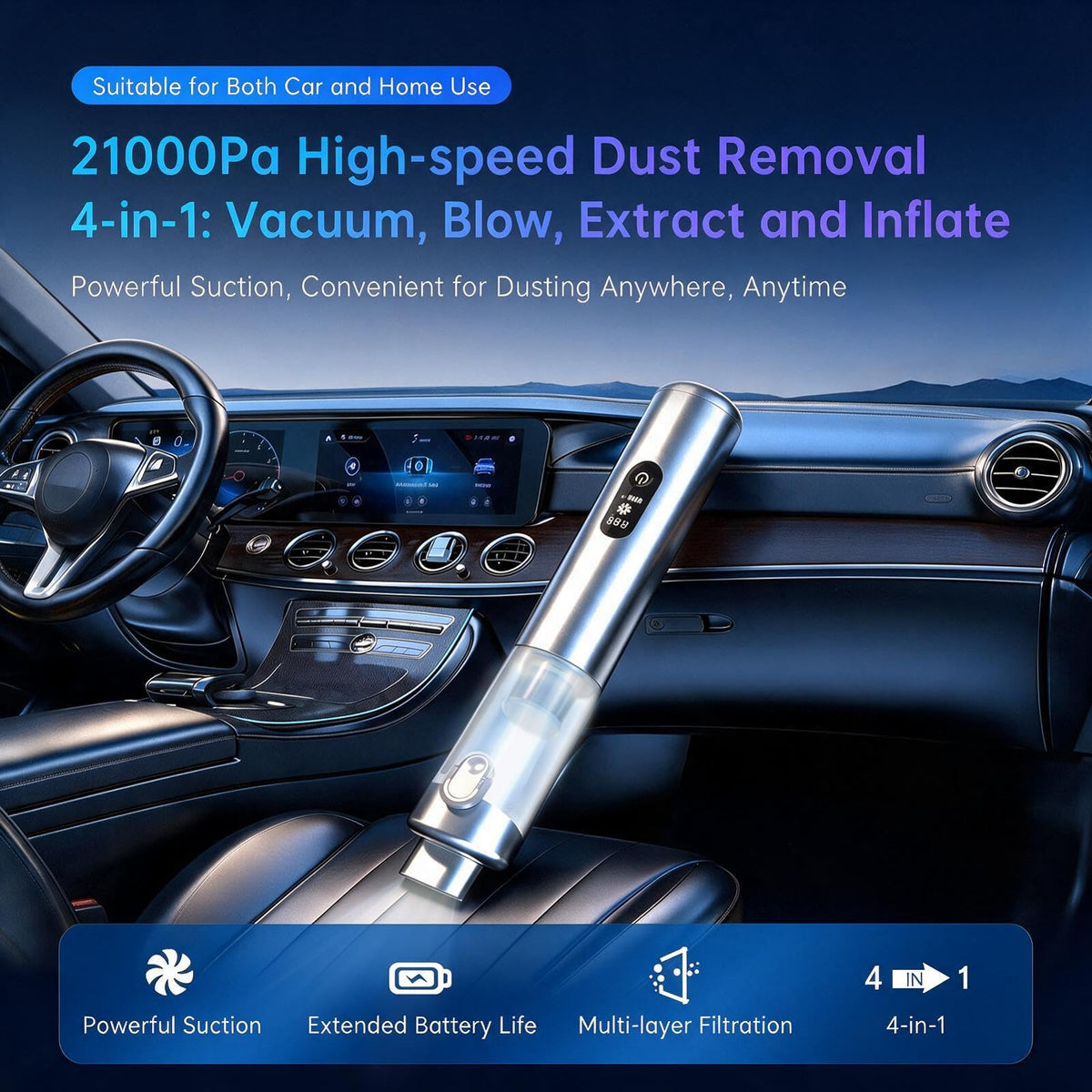 Handheld Vacuum Cleaner Cordless, 21kPa 4-in-1