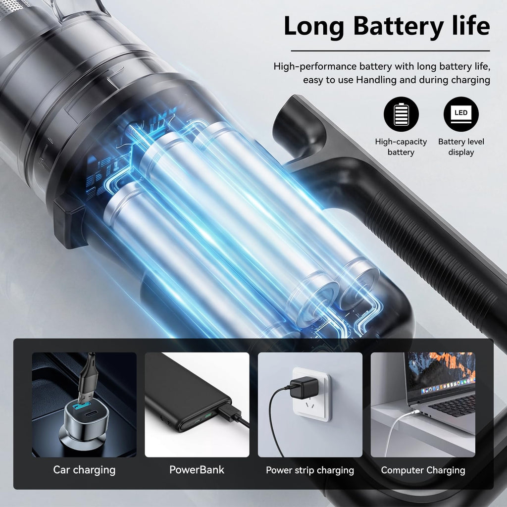 Cazoro Handheld Car Vacuum Cleaner Cordless Powerful, 20000Pa Brushless LED