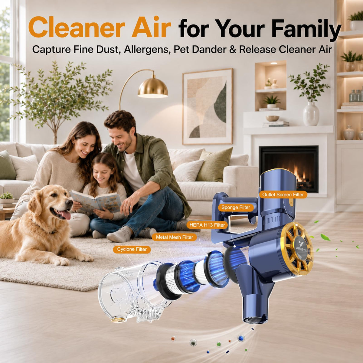 Vortisys Cordless Stick Vacuum Cleaner, 350W/45000Pa Lightweight Vacuum