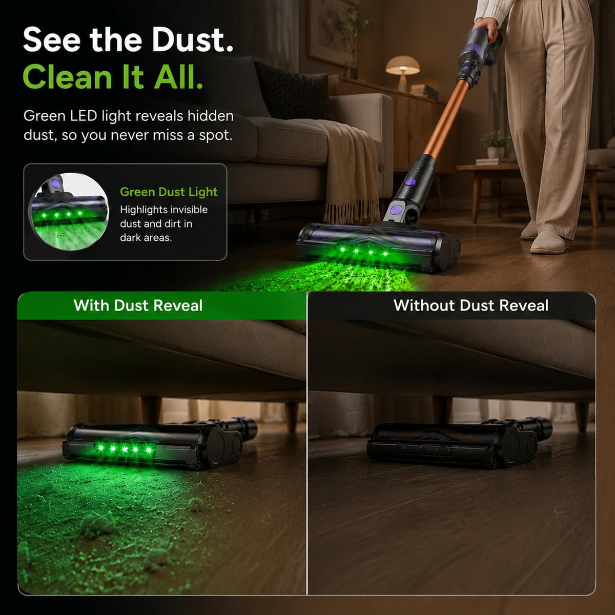 Vortisys Cordless Stick Vacuum Cleaner, 350W/45000Pa Lightweight Vacuum