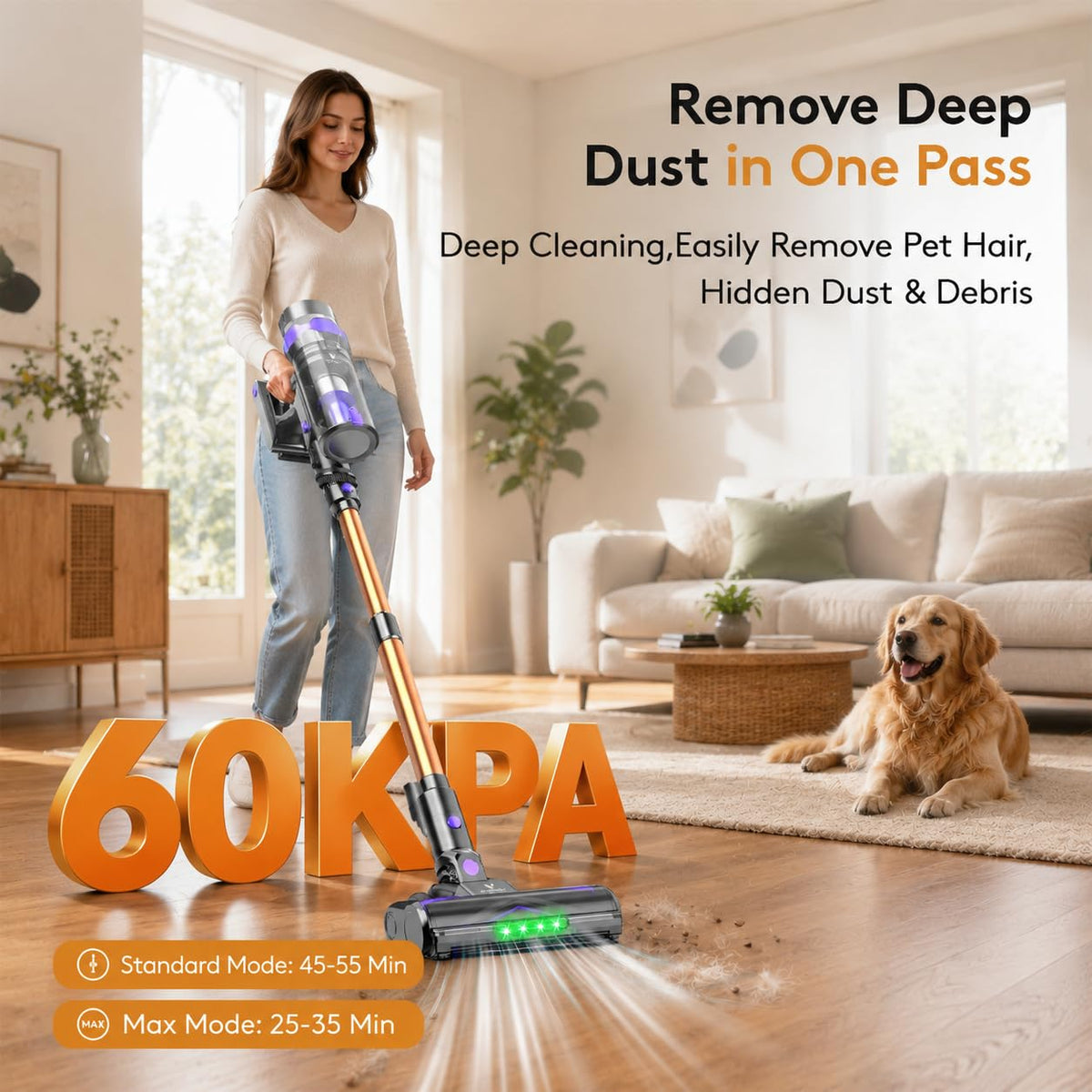 Vortisys Cordless Stick Vacuum Cleaner, 350W/45000Pa Lightweight Vacuum