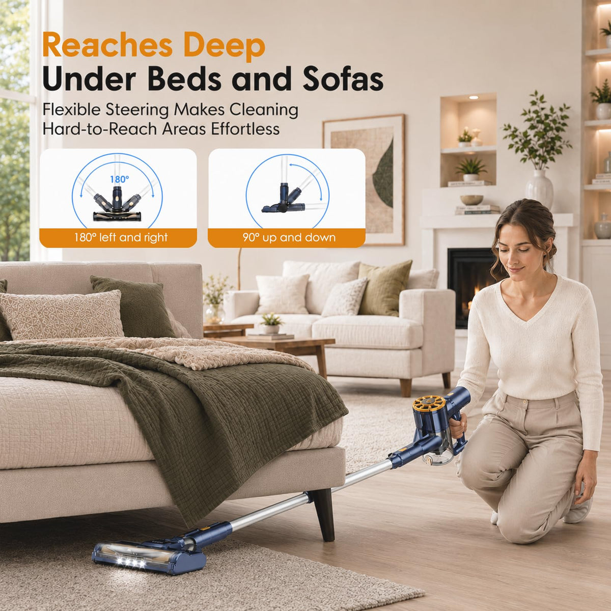 Vortisys Cordless Stick Vacuum Cleaner, 350W/45000Pa Lightweight Vacuum
