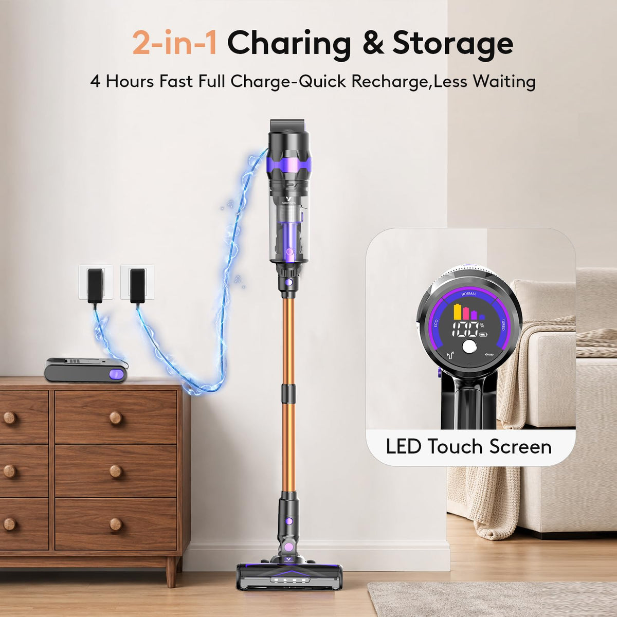 Vortisys Cordless Stick Vacuum Cleaner, 350W/45000Pa Lightweight Vacuum