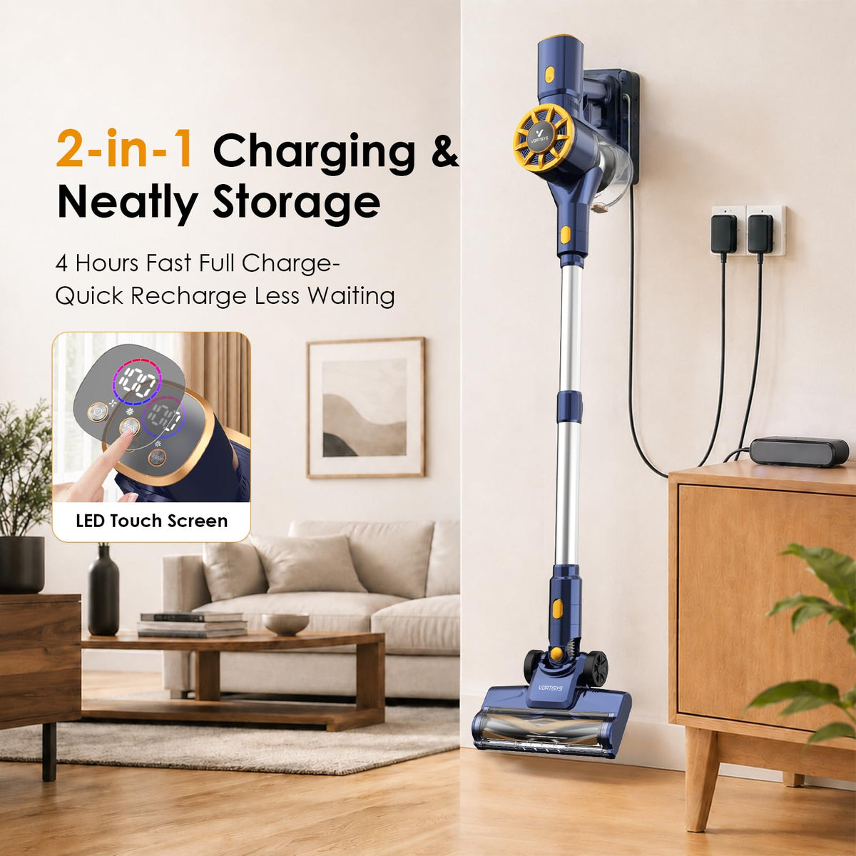 Vortisys Cordless Stick Vacuum Cleaner, 350W/45000Pa Lightweight Vacuum
