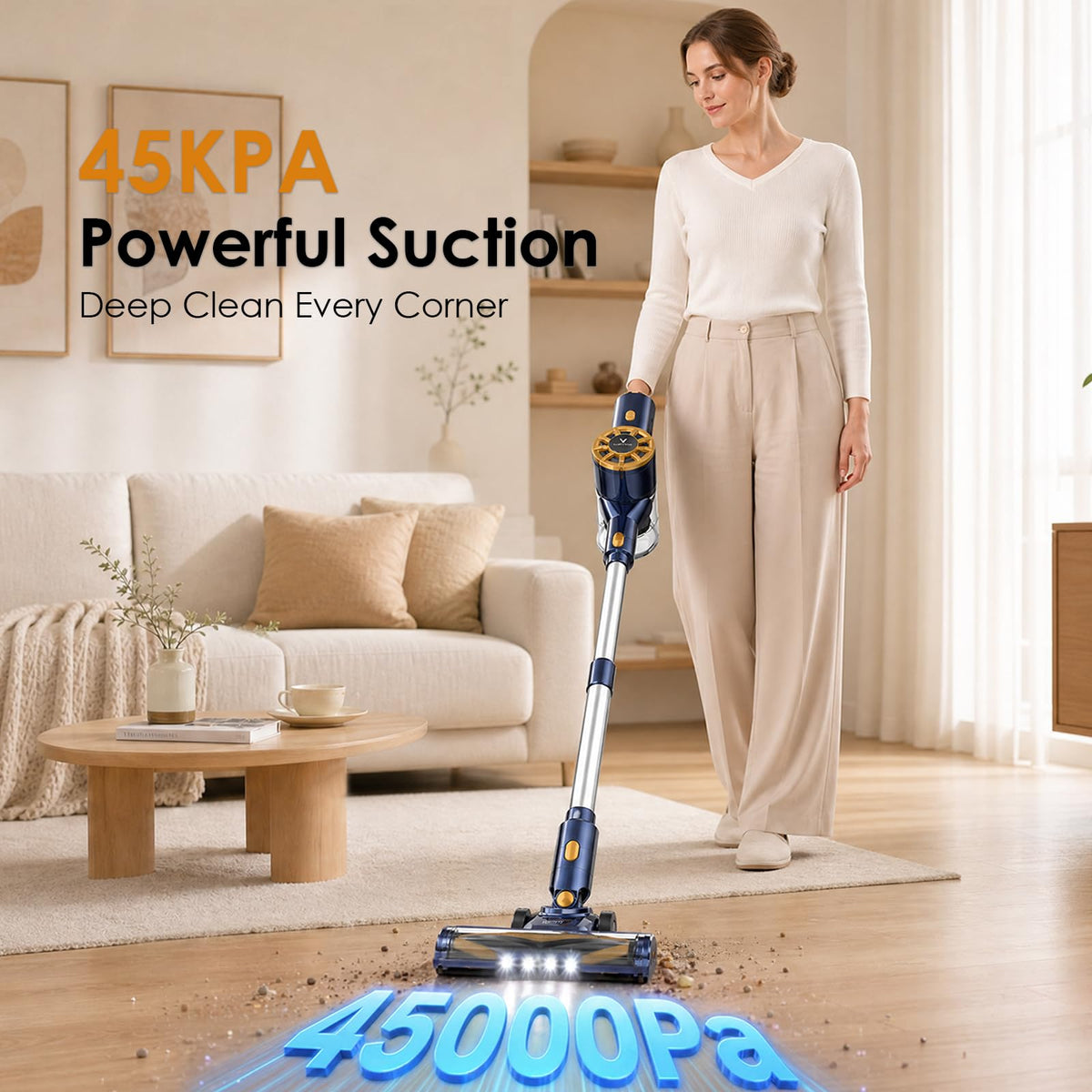 Vortisys Cordless Stick Vacuum Cleaner, 350W/45000Pa Lightweight Vacuum