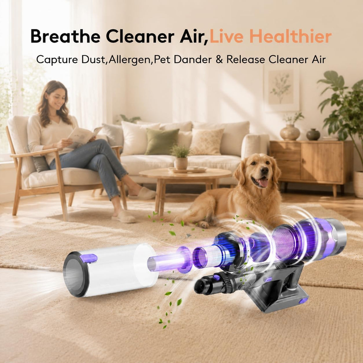 Vortisys Cordless Stick Vacuum Cleaner, 350W/45000Pa Lightweight Vacuum